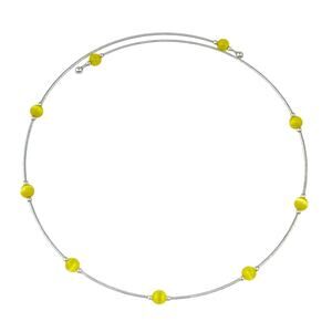 Sterling Silver Memory Wire Yellow Simulated Cat's Eye Bead Choker Necklace 16"